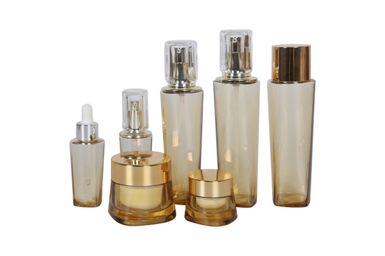 Gold Cosmetic Packaging Set Plastic Dropper Bottle Lotion Bottle Toner Bottle And 15/50g Acrylic Cream Jar