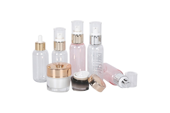 High Quality 100ml 120ml PET Dropper Serum Bottle 15g 50g Acrylic Face Cream Jar Cosmetic Skincare Packaging Set